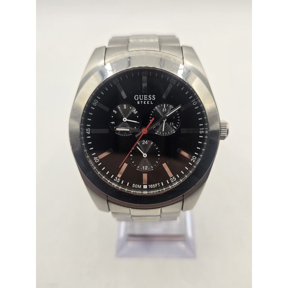 Guess Steel G10147G 43mm Stainless Steel Black Dial Men's Multifunction Watch.